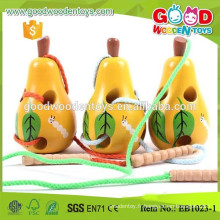 Biology Learing Worm Eat Pear Children Wooden Threading Toys